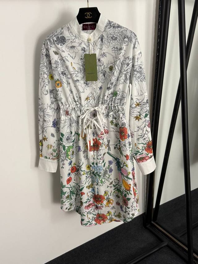 Style No. 20255226 Gucc* New Temperament Colorful Flower Print Tie-Waist Stand