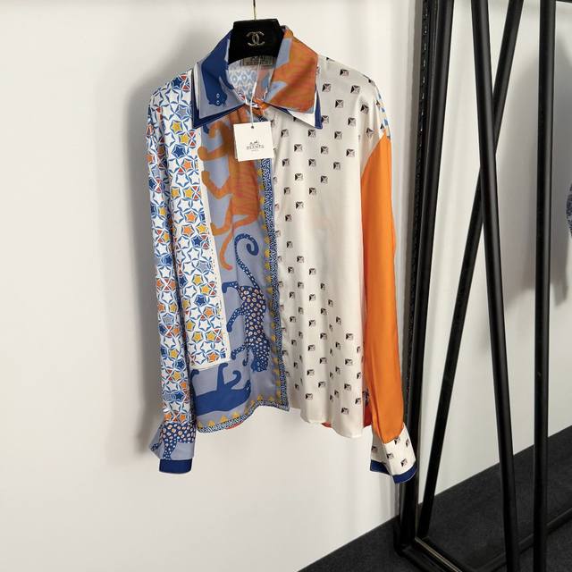 Style No. 20255225 Herme* new five-pointed star leopard print colorblock lapel