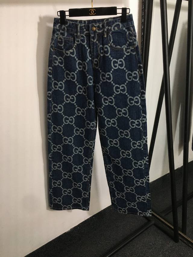 Style No. 8610 Gucc* New GG monogram jacquard high-waisted slim straight-leg de