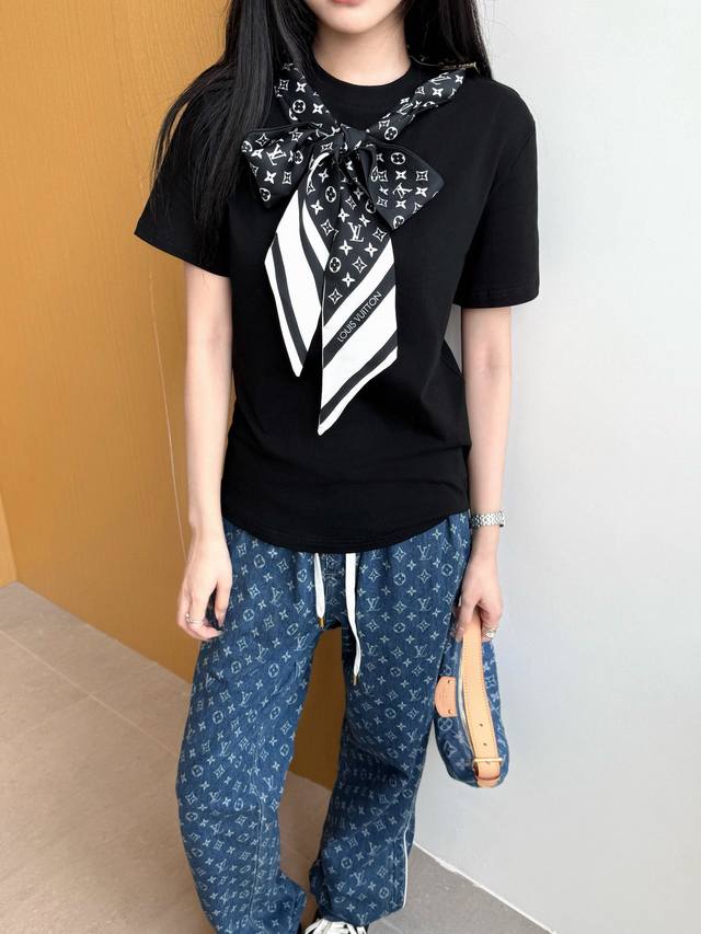 Louis Vuitto* 25Ss new T-shirt silk printed scarf decoration fashion temperament