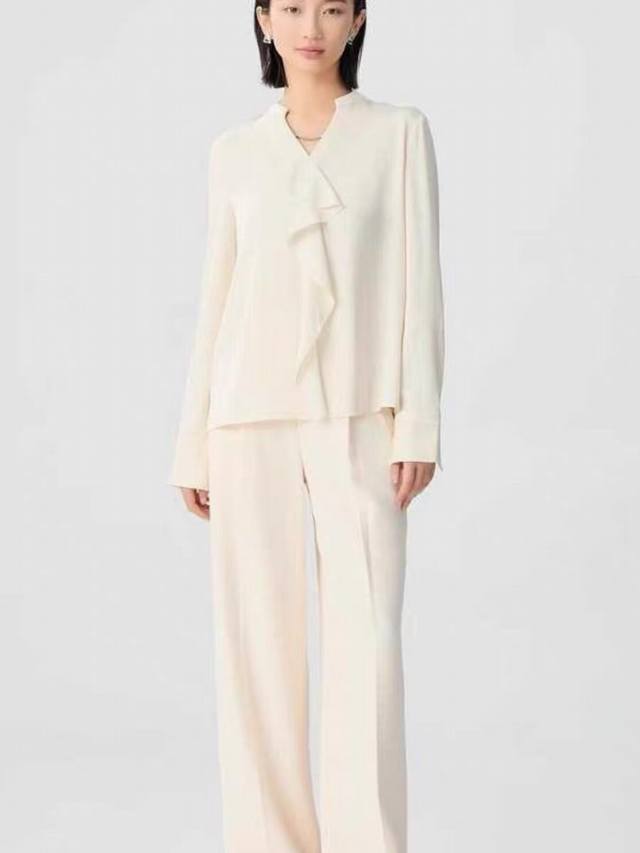 New arrival, silk double john top, elegant temperament, V-neck ruffled irregula