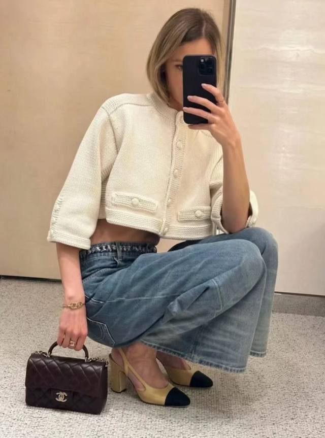 New Chane* Chanel style copper button pocket short sleeve cardigan