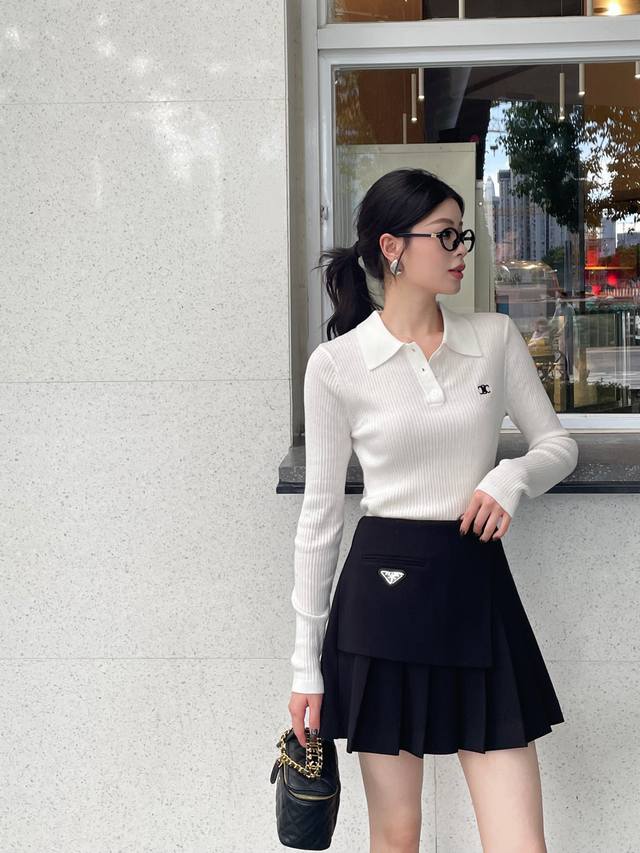 Autumn and winter style Celine Polo lapel sweater college style long-sleeved kni