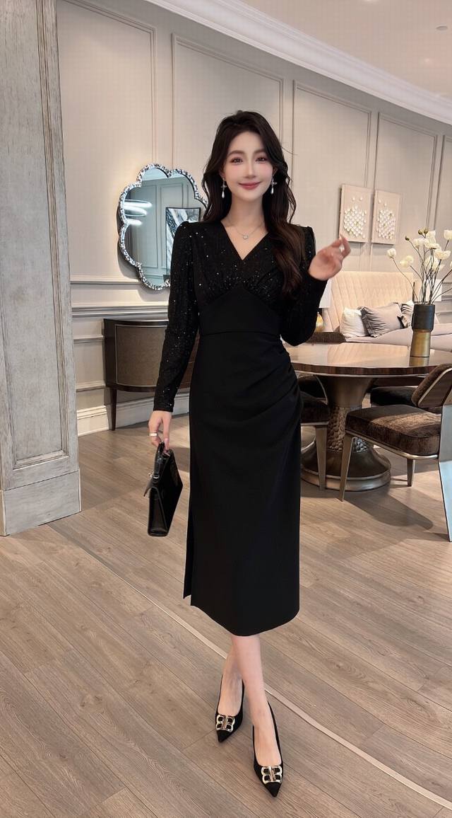 New European goods, original high-end custom design, elegant dress with splicin