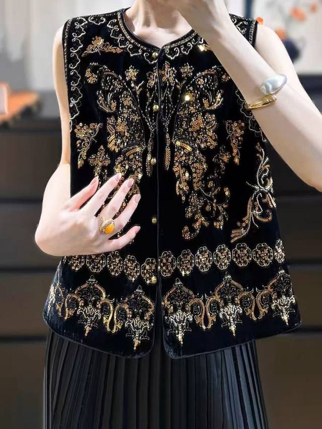 Early autumn new style silk velvet fashionable round neck Chinese style embroid