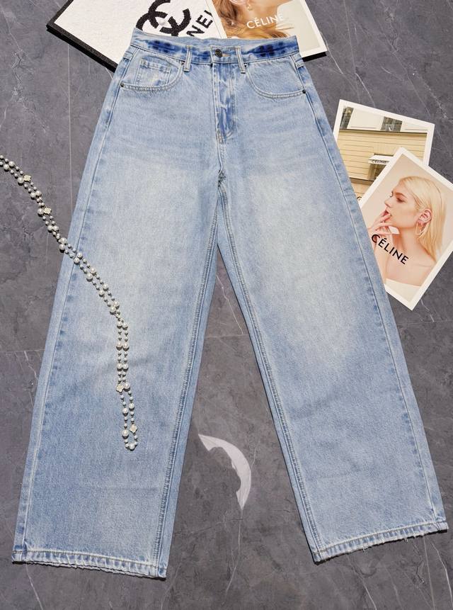 25 Early Autumn New Design Waist Smoked Design Denim Straight Pants One Color SM