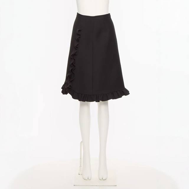 25 new autumn style Valentino same style high waist ruffle skirt all black S-Xl