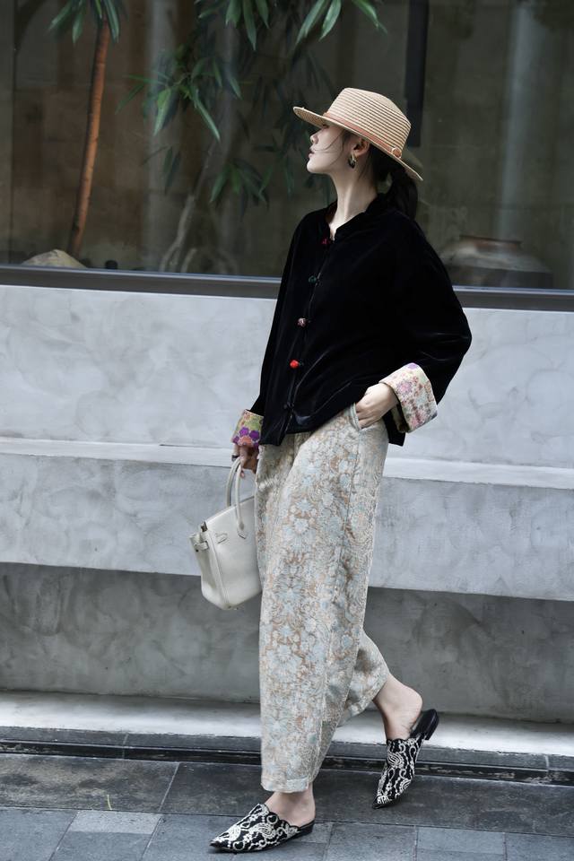 Jacket and pants popular fashion and versatile high-quality silk velvet jacket