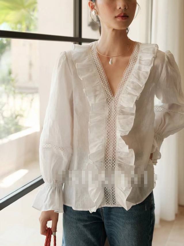 Autumn product resaleElegant French linen blouseSplicing lace to reduce age and