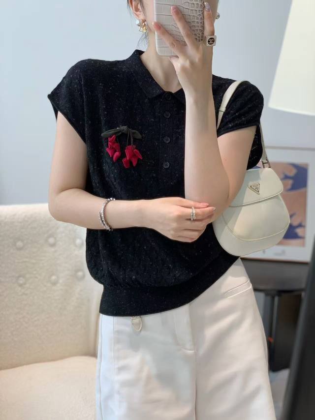 New fashion temperament lapel embroidered three-dimensional flower wool sweater