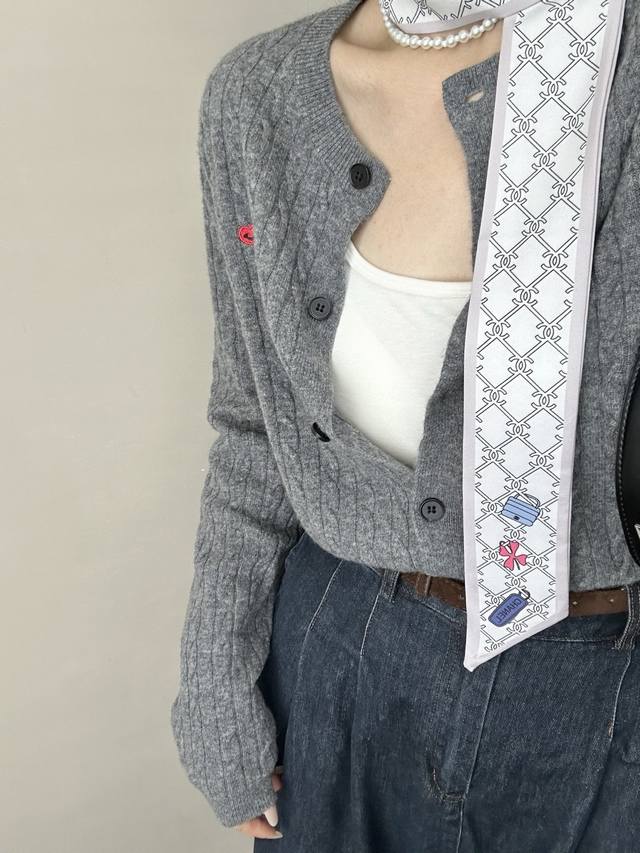 Navy blue cable knitted cardigan college style outer wear soft and high-quality