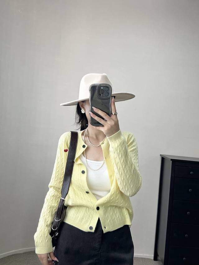 Navy blue cable knitted cardigan college style outer wear soft and high-quality