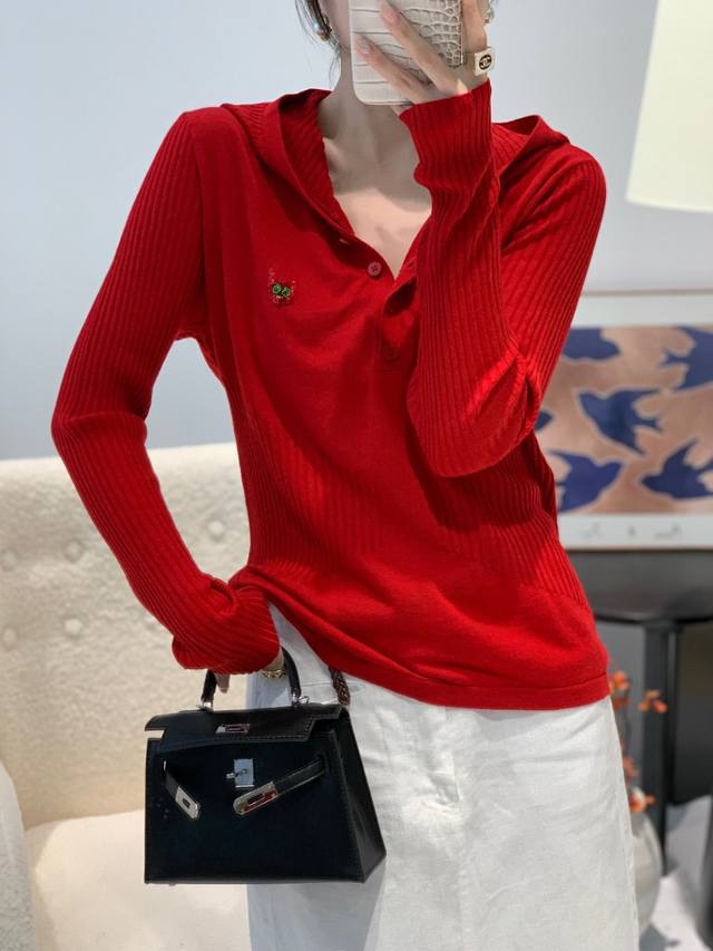 Beaded sweater new style college style knitted polo shirt one size fine wool