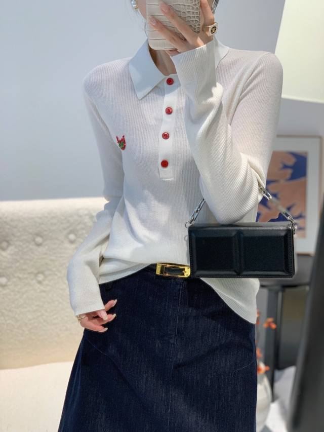 Popular design, elegant and slim, embroidered long-sleeved versatile wool sweat