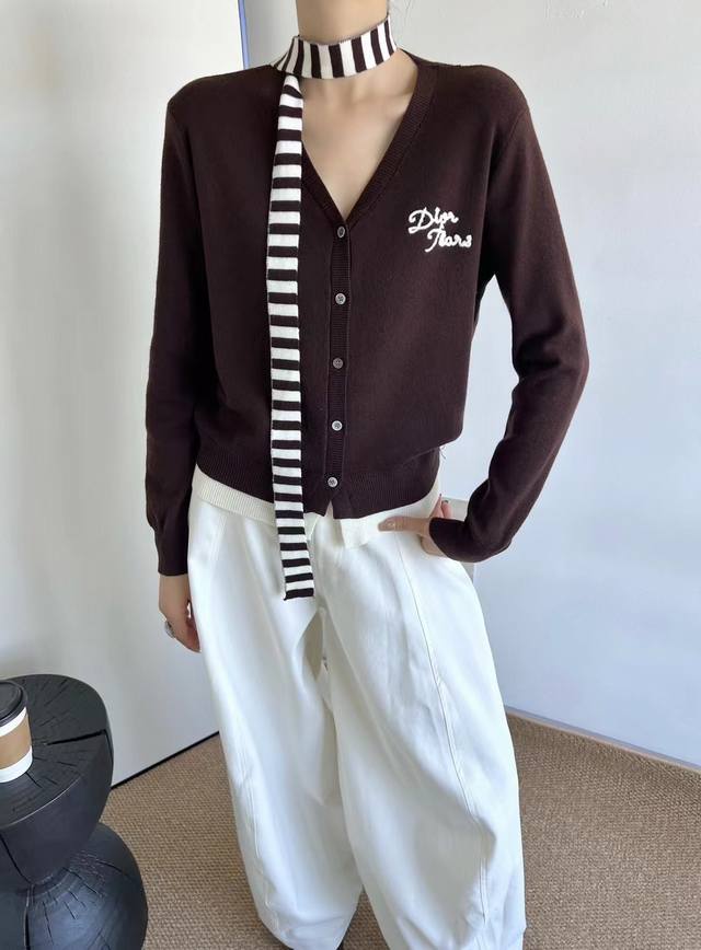 New Korean style knitted sweater top long sleeve embroidered knitted cardigan O