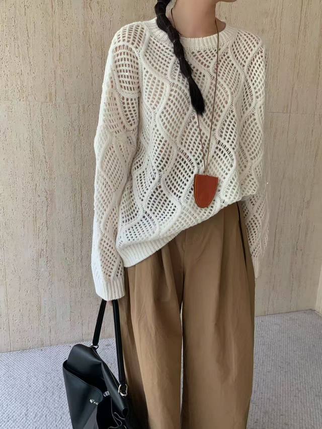 New Korean design loose pullover slim hollow versatile knitted cardigan cardiga