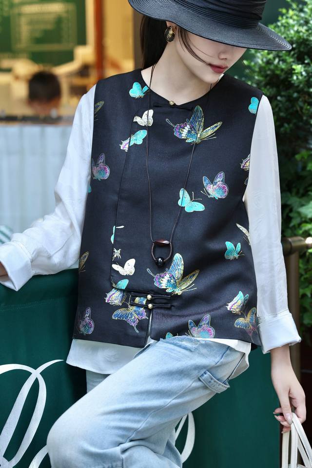 Hot new arrivalIntangible Heritage Song Brocade Craft Colorful Butterfly VestExq