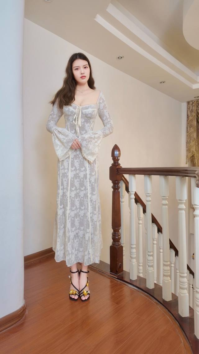 Aw French Romantic Lace Dress Color: White Sizes: S M L X L Size M Shoulder 38cm