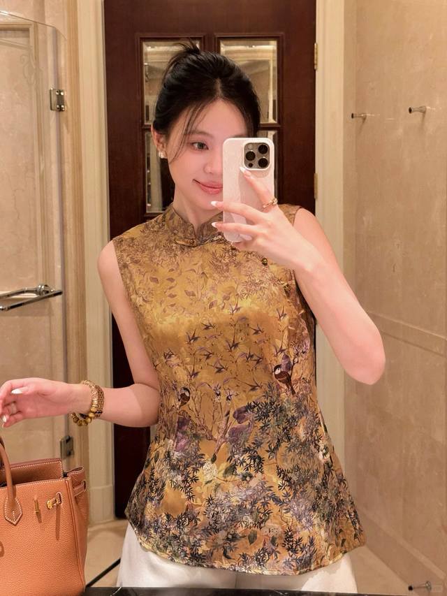 Happy on the Branches New Chinese style printed skylark yellow rayon shantung ya