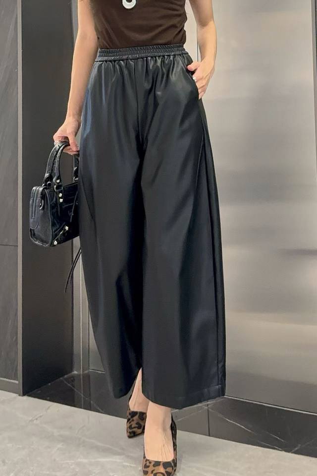 Autumn new style fashion temperament slim high waist elastic waist wide leg p U