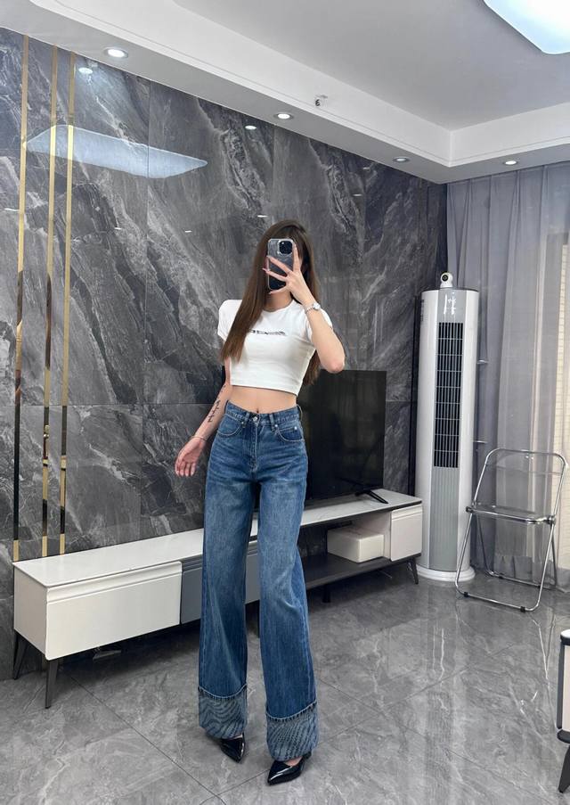 Dawangjia 25 new style hem full print letter straight jeans Color: 1 color Size