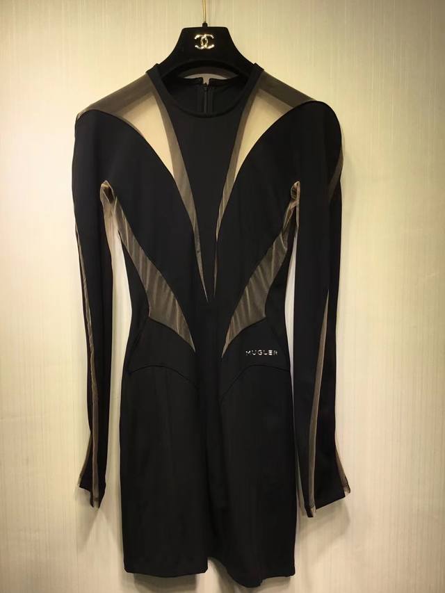 Mugler patchwork long-sleeved dress Size: Sml Color: Black