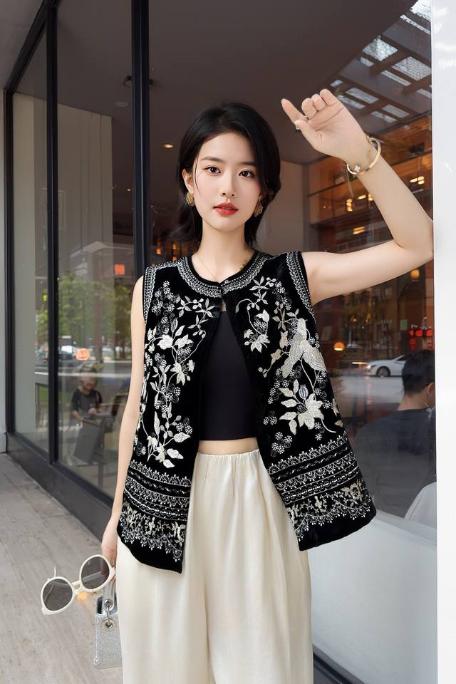 New arrival: Birdsong and Flowers, heavily embroidered silk velvet cardigan ves