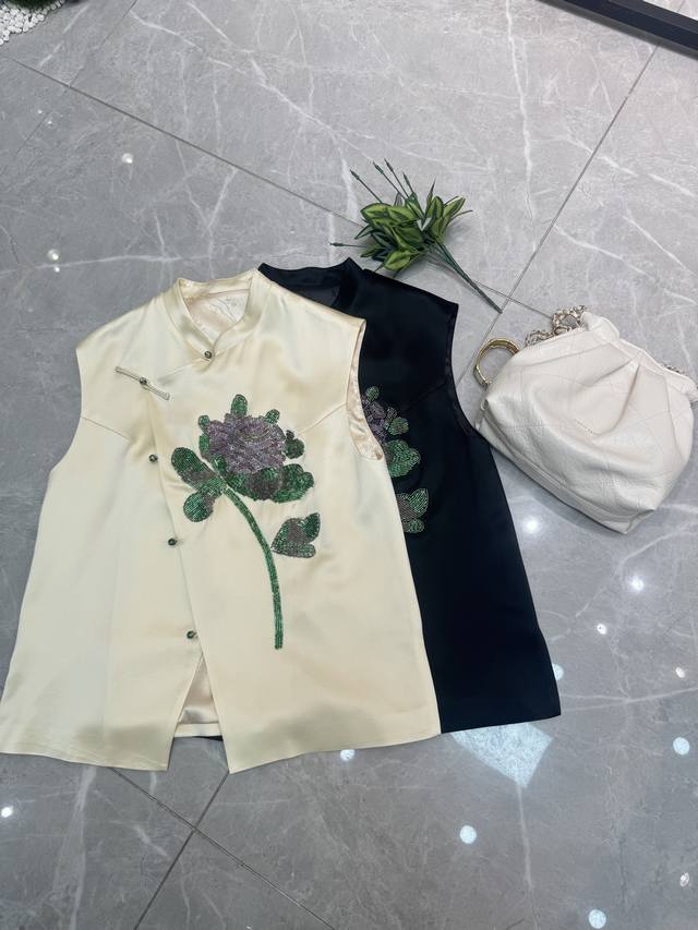 New Chinese style simple and elegant all-match vest Acetate fabric is soft and