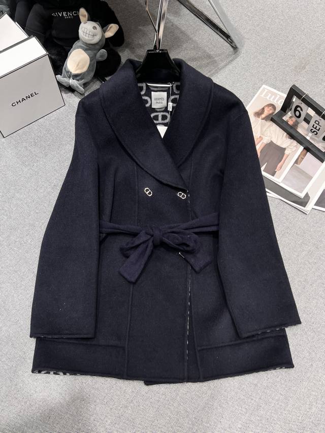 Herme* 2025 autumn and winter new double-faced wool coat, classic pig nose patt