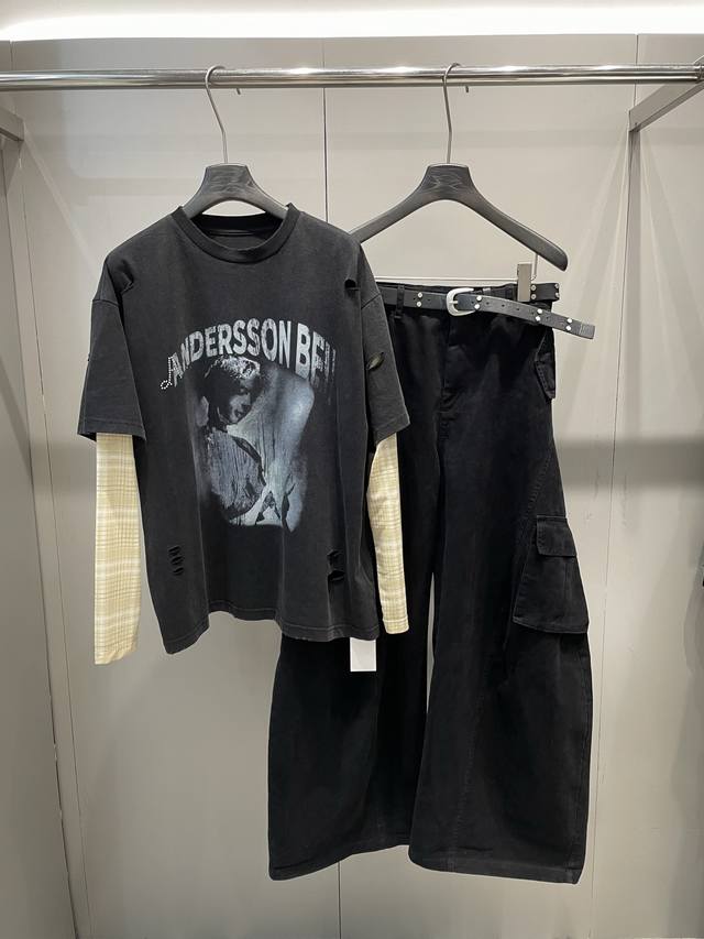 Early Autumn New Arrival Fake Two-Piece Long-Sleeved Distressed Loose T-Shirt