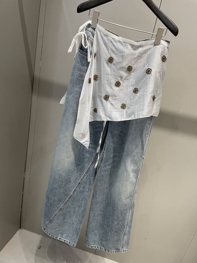 Early Autumn New Arrival Drawstring Butt Curtain Denim Wide Leg Pants