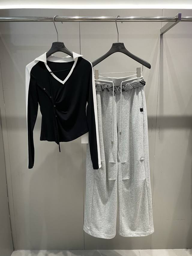 Early Autumn New Arrival Plaid Lace Wide-Leg Sweatpants