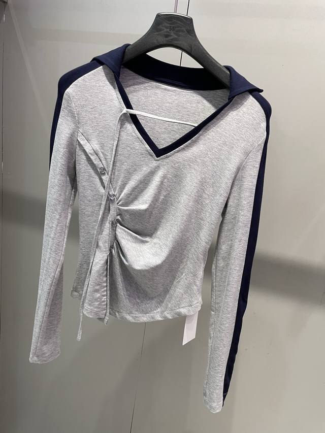 Early Autumn New Arrival Colorblock Lapel Pleated Top