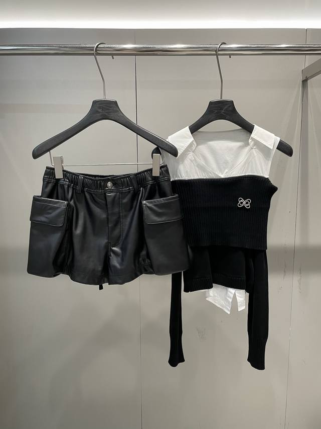 Early autumn new arrival pu large pocket shorts