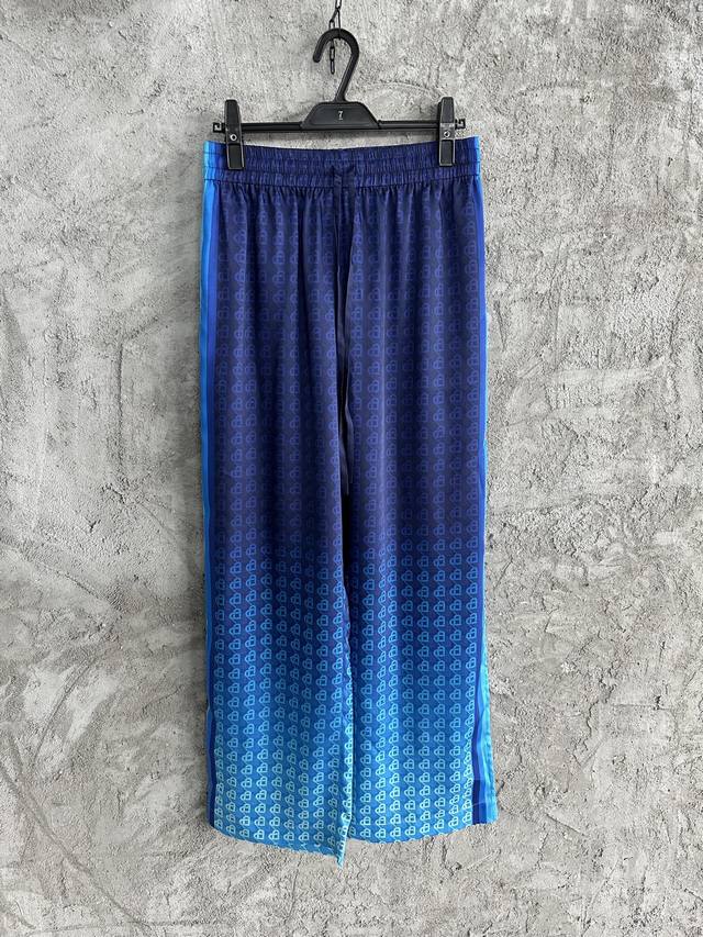 Casablanca Ss blue heart pattern silk trousers. Custom-made silk fabric. Importe