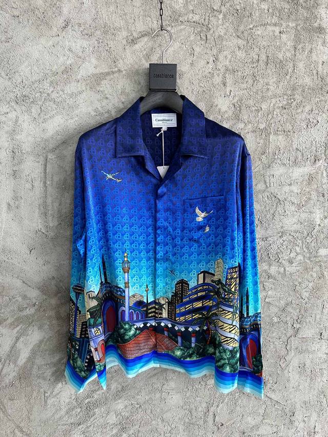 Casablanca Ss lighthouse pattern silk long-sleeved shirt. Custom-made silk fabri