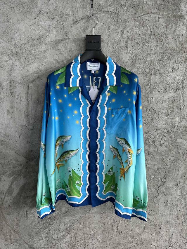 Casablanca Ss caviar pattern silk long-sleeved shirt. Custom-made silk fabric. I