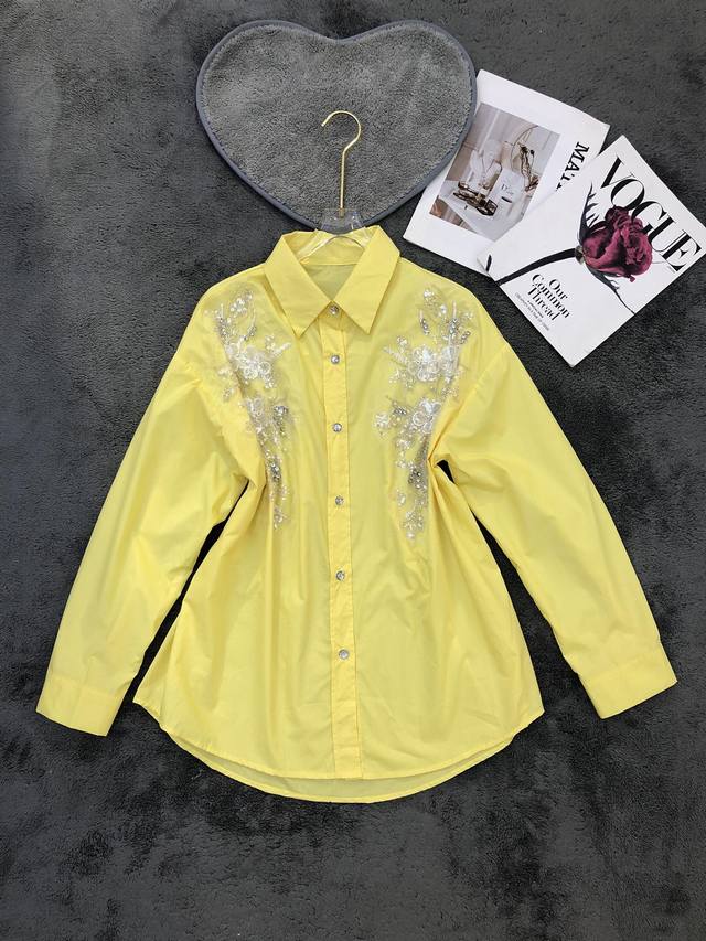 New Beaded Mid-Length Loose Heavy Duty Shirt Sml Yellow Red White Black