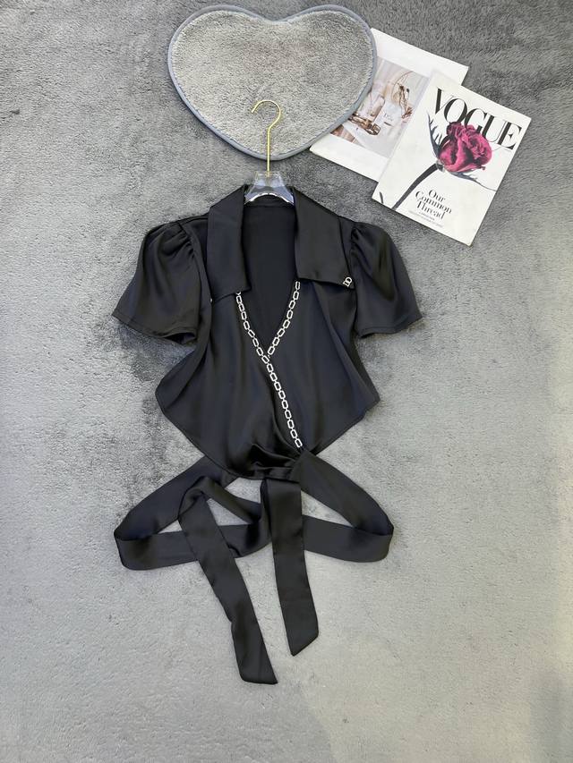 New Design sense high-end V-neck cross-strap shirt Sml