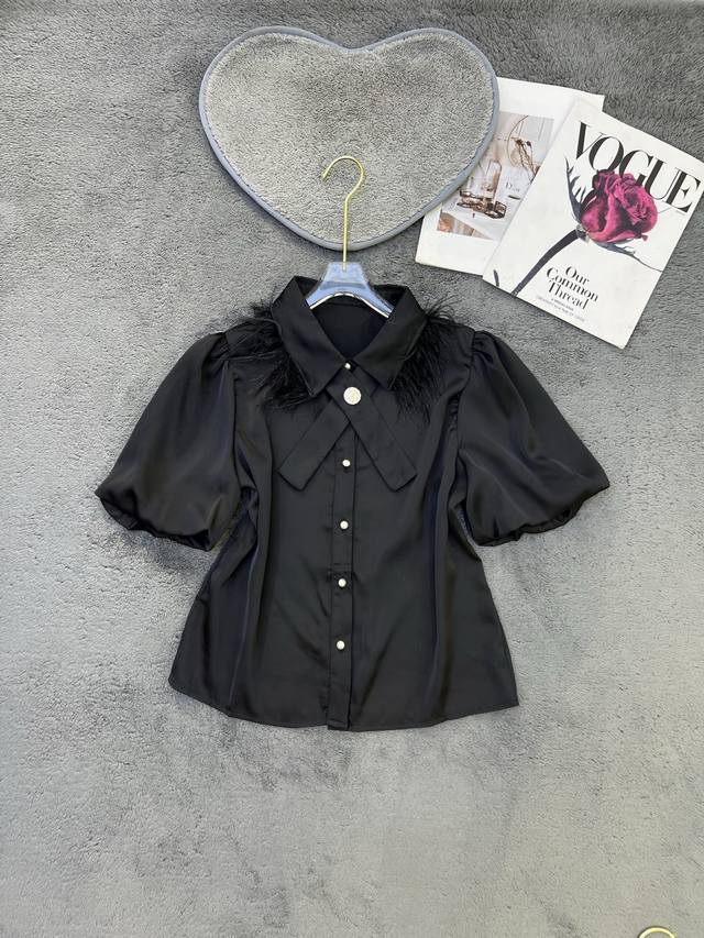 Design sense all-match age-reducing fur collar puff sleeve shirt Sml