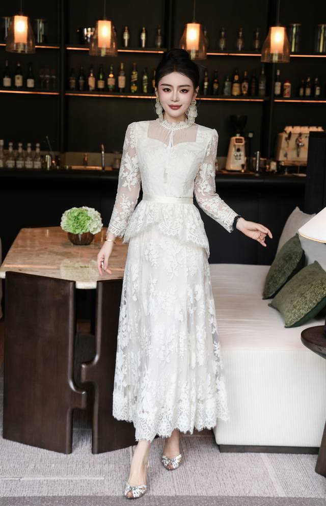 French embroidered lace waist layered petal fishtail dress waist lace detachabl