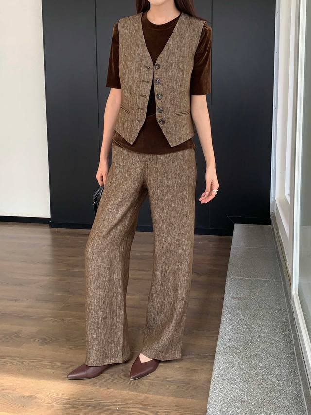 Vest 210 pants old money linen vest can be taken alone Color: beige middle-aged