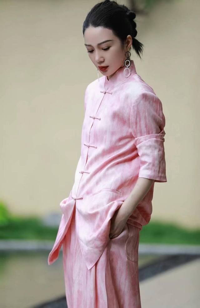 New "Taoyao Qihua" peach pink gradient new Chinese suit jacket wide-leg pants,