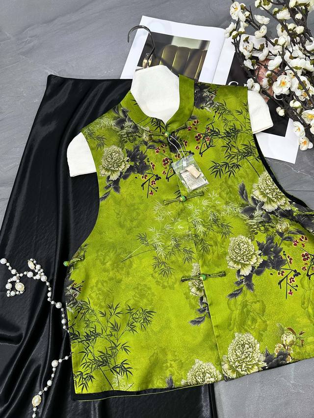 New arrival New Chinese style double-sided hand-made buttoned jacquard vest Col