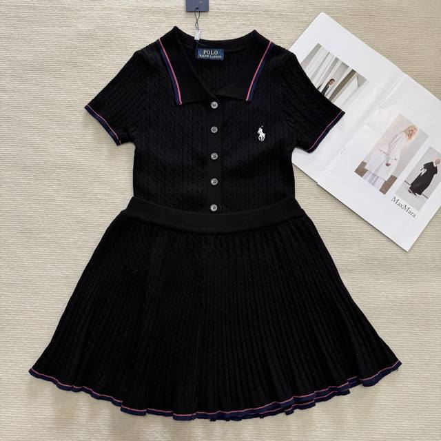 polo collar pony embroidery knitted suit black white yellow one size set