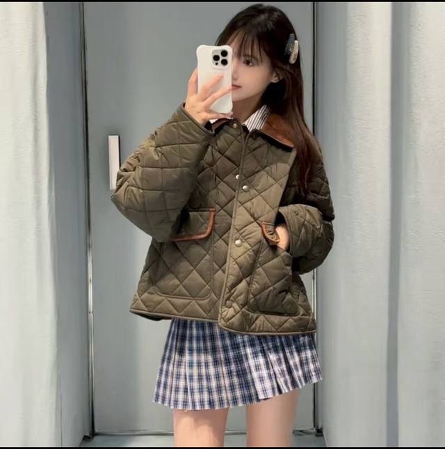 Military Green Diamond Checkered Short Jacket25Ss Early Fall New Arrival!This j