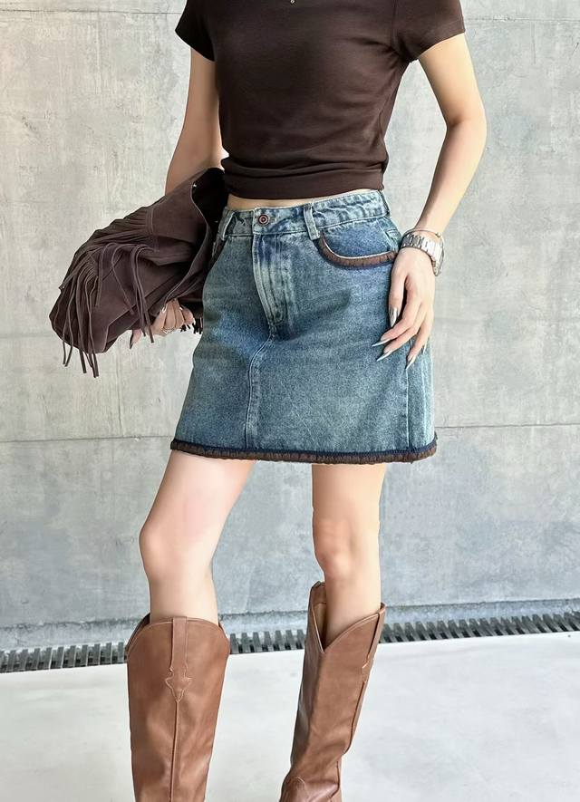 Maillard retro denim skirt embroidered raw edge design uninhibited high-end poc