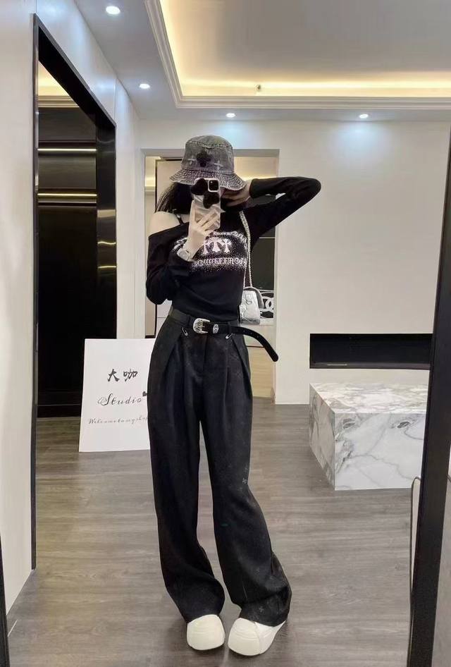 25Aw New autumn and winter Chrome Hearts print trousers wide-leg trousers with h