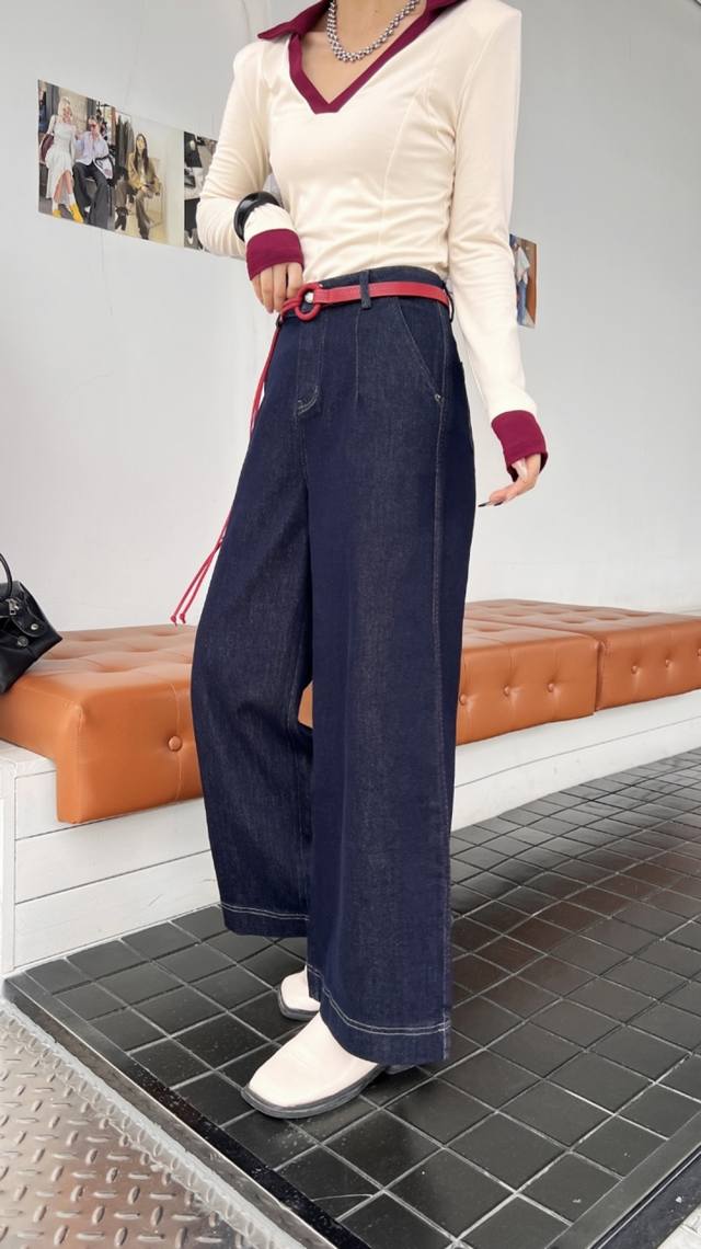 Autumn new color-preserving denim nine-point wide-leg pants S-Xxl