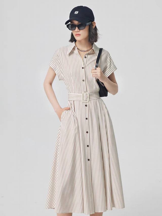 Main promotion hot item! Fashion temperament shoulder sleeve striped waist slim